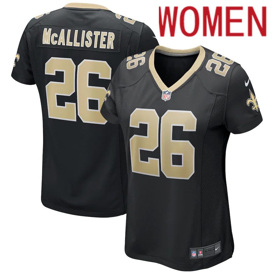 Women New Orleans Saints #26 Deuce McAllister Nike Black Game Retired Player NFL Jersey->women nfl jersey->Women Jersey